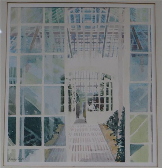 Olwen Jones, watercolour, New Conservatory, Kew, signed 25 x 22cm